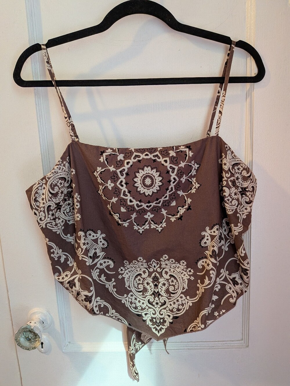American Eagle Brown and White Printed Handkerchief Adjustable Crop Top - Size L
